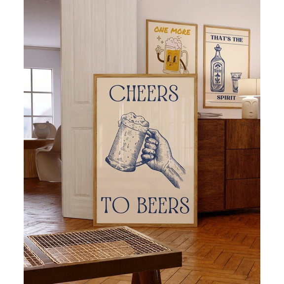 Retro Beer Minimalist Bar Cart Funny Brewery Decor Cheers to Beers Vintage, Unframed Poster