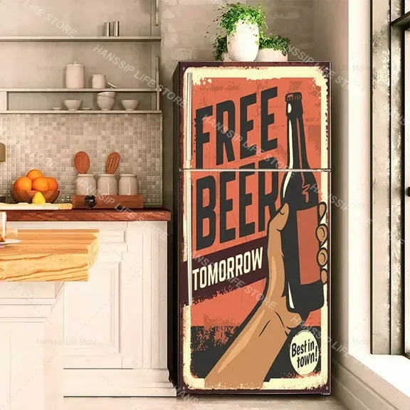 Retro Beer Poster Fridge Door Mural Decals Waterproof Kitchen Refrigerator ration Beer Printed for Bavarian Oktoberfest