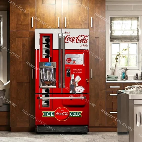 Retro Beer Poster Refrigerator Sticker Wallpaper Kitchen Waterproof Teleph Booth Design Fridge Door Vinyl Wrap Mural Decals