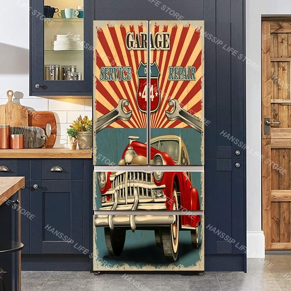 Retro Beer Poster Refrigerator Sticker Wallpaper Kitchen Waterproof Teleph Booth Design Fridge Door Vinyl Wrap Mural Decals
