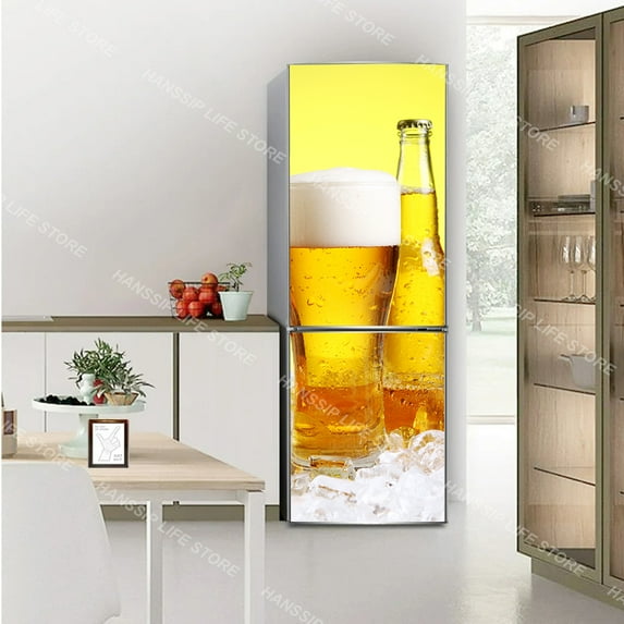 Retro Beer Poster Refrigerator Sticker Wallpaper Kitchen Waterproof Teleph Booth Design Fridge Door Vinyl Wrap Mural Decals