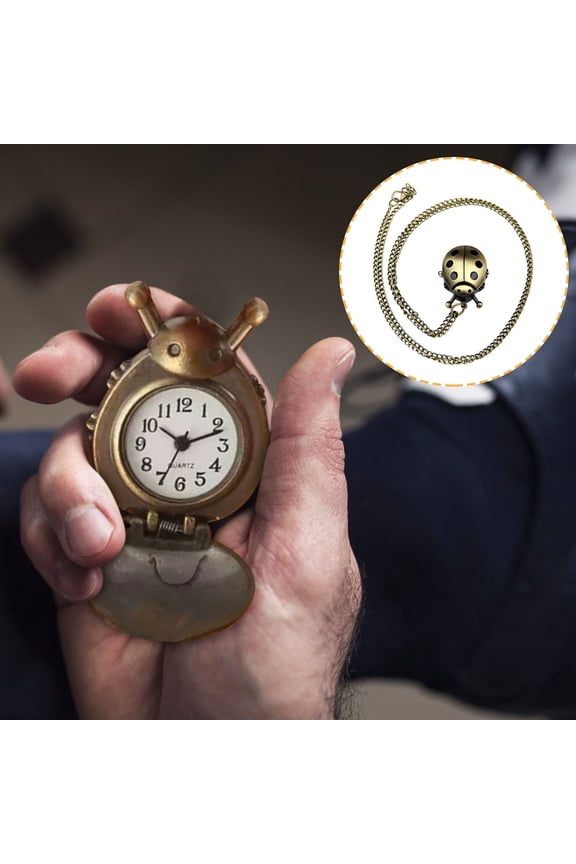 Retro Beetle Pocket Watch Necklace for Women Men, Victorian Bronze Steampunk Keychain with Chain, Vintage Collector's Item for Gift Giving, Daily Commute & Personal Style Accessory