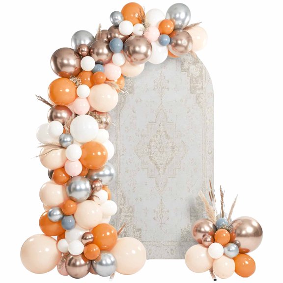 Retro Beige Boho Arch Backdrop Cover 7.2Ft, Wedding Arch Covers Stretchy Backdrop, Vintage Ethnic Tribe Abstract Art Fitted 2 Sided Arched Photo Background for Birthday Party Decorations