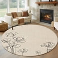 thumbnail image 1 of Retro Beige Flowers 8' Round Area Rug, Rustic Abstract Floral Simple Art Washable Non-Slip Large Circle Rugs for Living Room Bedroom, Soft Low Pile Rug Carpet for Dining Room Kitchen Farmhouse, 1 of 9