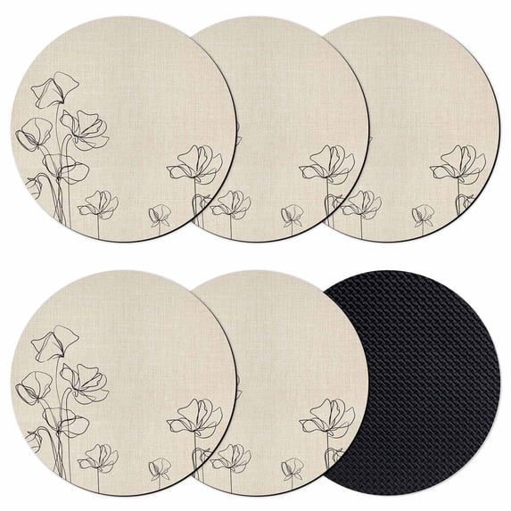 Retro Beige Flowers Coasters Set of 6, Absorbent Coasters for Drinks, Rustic Abstract Floral Simple Art Coaster for Desk Coffee Table Protection, Home Decor House Warming Gifts 4"