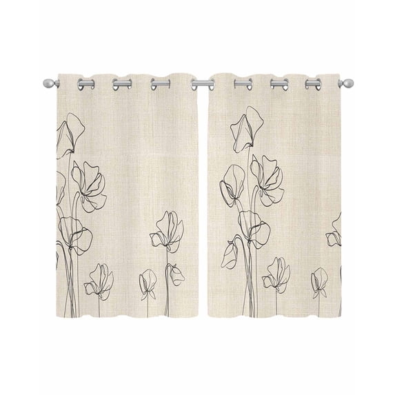 Retro Beige Flowers Sheer Curtains 45 Inch Length 2 Panels Set for Living Room/Bedroom, Rustic Abstract Floral Simple Art Kitchen Curtains Grommet Semi-Sheer Curtains Window Treatments 42"x45"x2