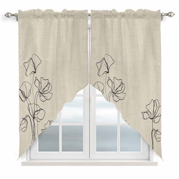 Retro Beige Flowers Swag Valances for Windows 2 Pack, Kitchen Window Curtains 36 Inch Length, Rustic Abstract Floral Simple Art Privacy Swag Curtains for Living Room/Bathroom with Rod Pocket 36"x36"