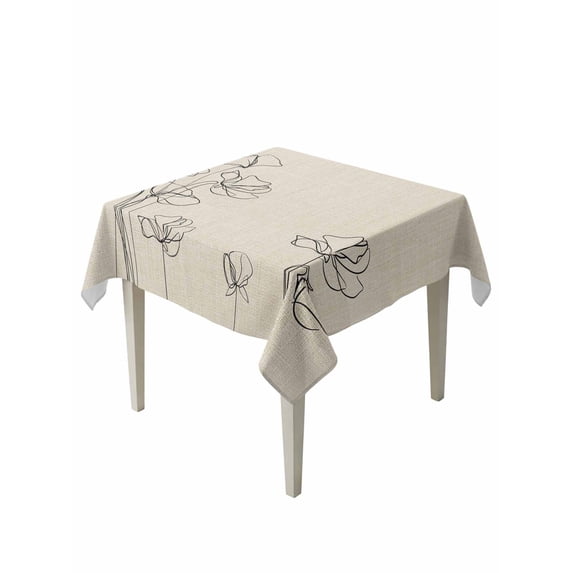 Retro Beige Flowers Table Cloth, Waterproof Tablecloth for Square Tables, Rustic Abstract Floral Simple Art Reusable Washable Fabric Table Cover for Restaurant Kitchen Dining Tables 54"x54"