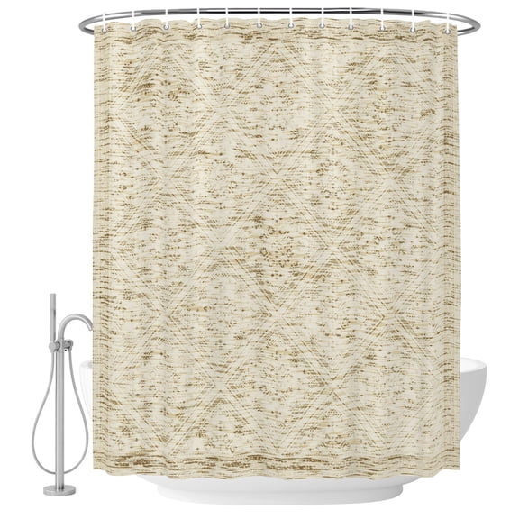 Retro Beige Geometric Shower Curtain for Bathroom, Abstract Old Flower Pattern Stained Waterproof Cloth Fabric Bathroom Accessories Set with 9 Rust Proof Plastic Hooks, 36"x72"