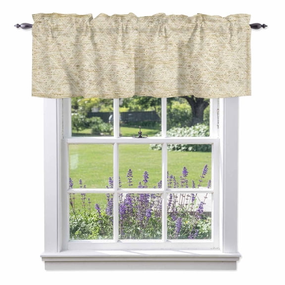 Retro Beige Geometric Valances for Windows Abstract Old Flower Pattern Stained Rod Pocket Cafe Window Treatments Valance Curtains for Kitchen Bathroom Laundry Basement Windows 42"x18"