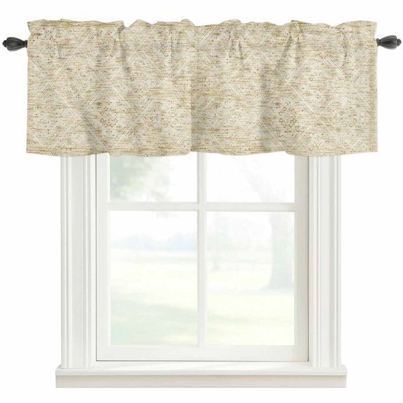 Retro Beige Geometric Valances for Windows Abstract Old Flower Pattern Stained Rod Pocket Curtain Valance Window Treatment Short Curtains for Kitchen Living Room, 58"x16"