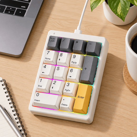 Retro Beige Wired QMK/VIA Mechanical Numpad for Excel Financial Data Entry