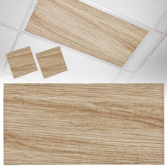 Retro Beige Wood Grain Fluorescent Light Covers Rustic Board Texture Country Style Magnetic Light Filters Ceiling Lighting Panel Shade for Classroom Office Home 2 x 4 ft, 2 Pack