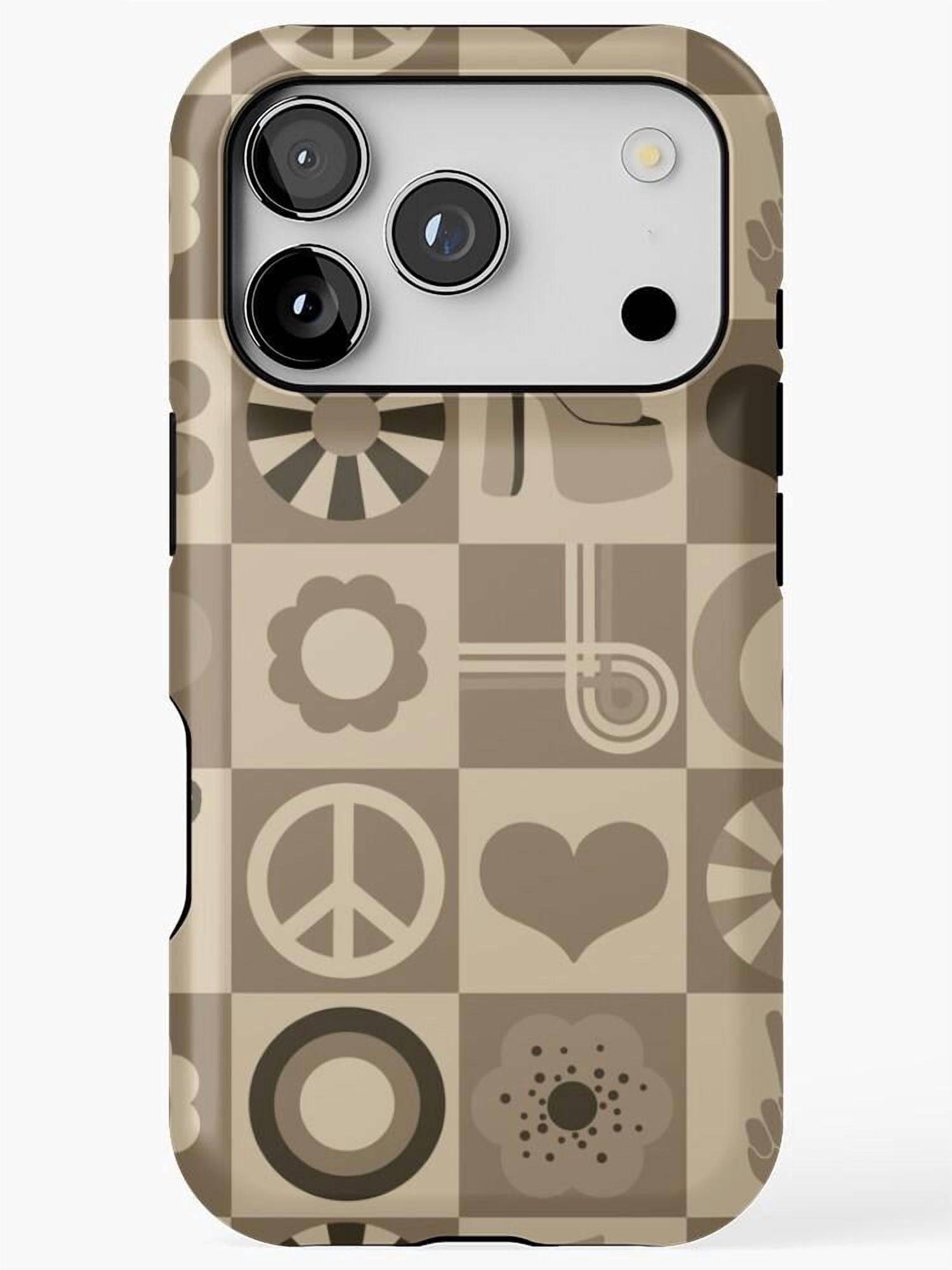 Retro Beige and Taupe Checkerboard Icon Tough iPhone Case, Dual-Layer ...