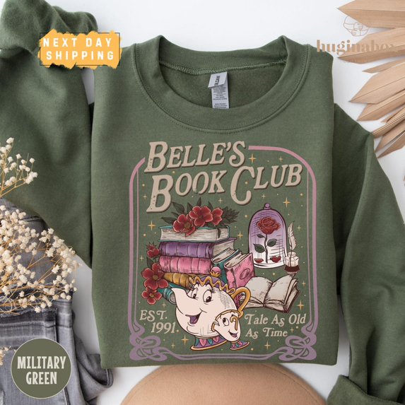 Retro Belle’s Book Club Sweatshirt, Tale As Old As Time Pullover, Beauty and the Beast Sweater, Cozy Book Lover for Her All Size S-5Xl