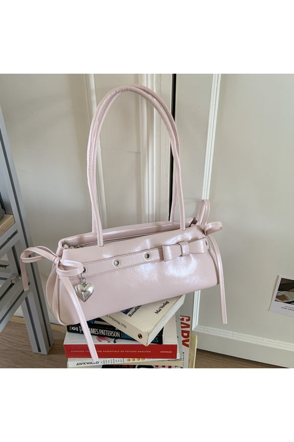 Retro Belt Buckle Baguette Bag with Sweet and Cool Niche Design, Medium Size PU Leather Horizontal Square Crossbody Bag with Heart & Bow Details for Women's Daily Fashion