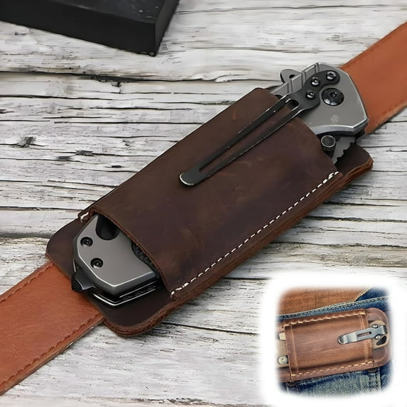 Retro Belt Carrying Leather Knife Scabbard Horizontally, Handmade Holster, Horizontal Carry Leather Sheath for Belt, Pocket Organizer for Men