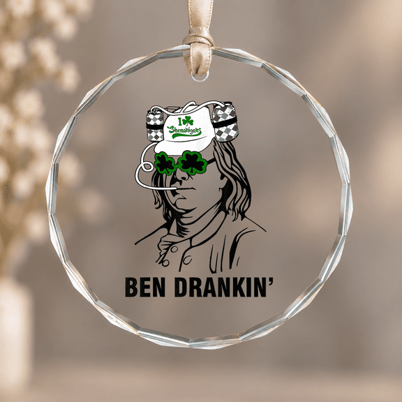 Retro Ben Drankin Irish Benjamin Franklin Saint Patricks Day Christmas Ornament, Holiday Decor Gift, Circle Glass Ornament