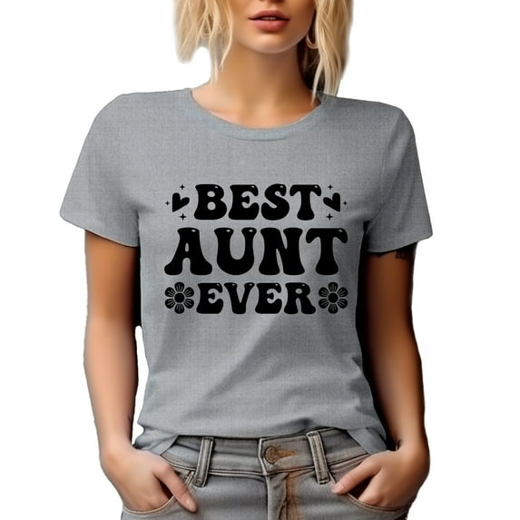 Retro Best Aunt Ever, Groovy Text, Heather Grey T-Shirt, Small