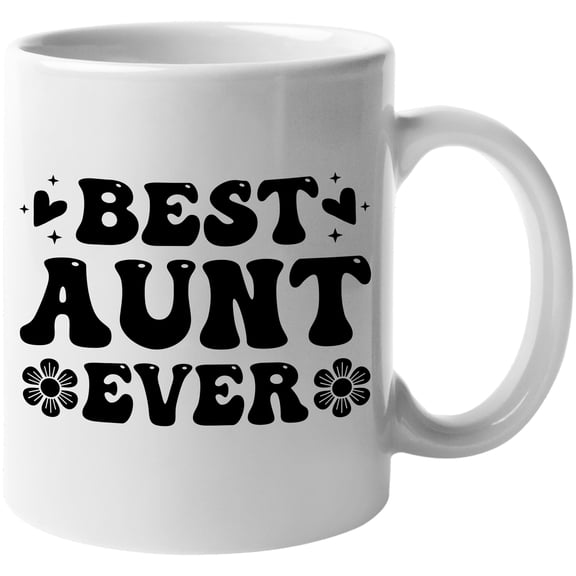 Retro Best Aunt Ever, Groovy Text, White 11oz Ceramic Mug