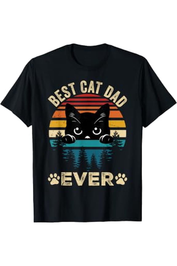 Retro Best Cat Dad Ever Black Cat Happy Fathers Day Men T-Shirt