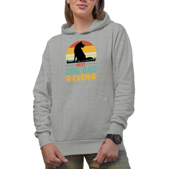 Retro Best Dog Dad Ever, Heather Grey Hooded Sweatshirt or Hoodie, XL
