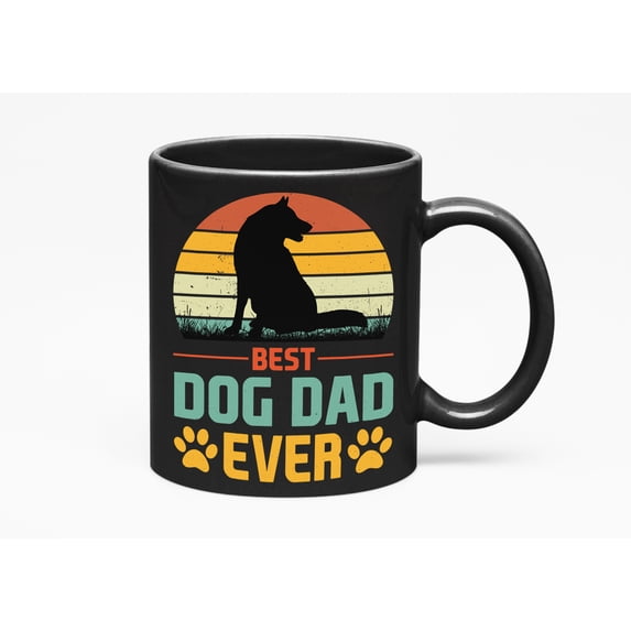 Retro Best Dog Dad Ever - Puppy Parent or Owner, Black 11oz Ceramic Mug