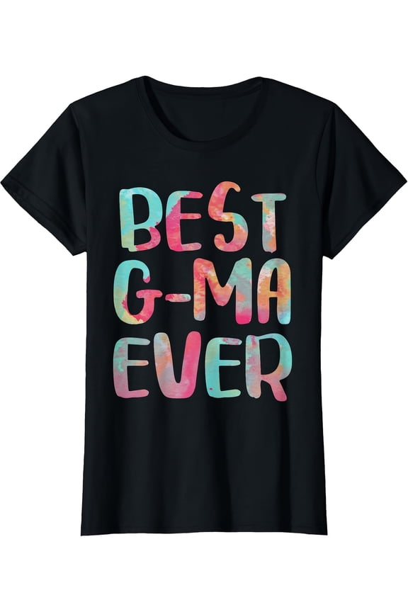 Retro Best G-Ma Ever T-Shirt Colorful Watercolor Typography Gift for Grandmother Women's Short Sleeve Tee
