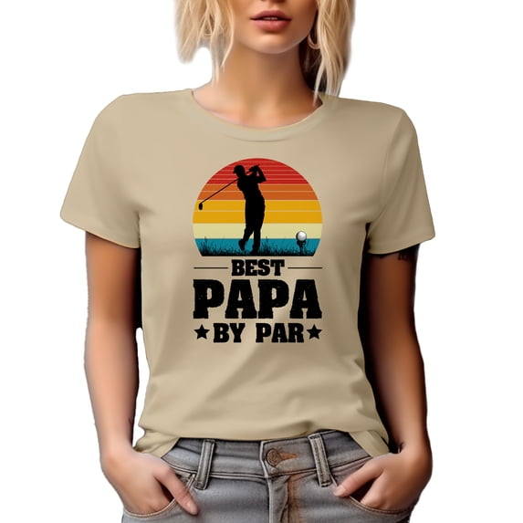 Retro Best Papa by Par with Swinging Golfer, Golf Player Father's Day, Tan T-Shirt, XL