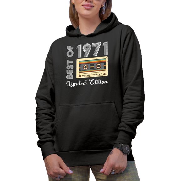 Retro Best of 1971 - Retro Cassette Tape, Limited Edition, Birthday, Black Hooded Sweatshirt or Hoodie, Large