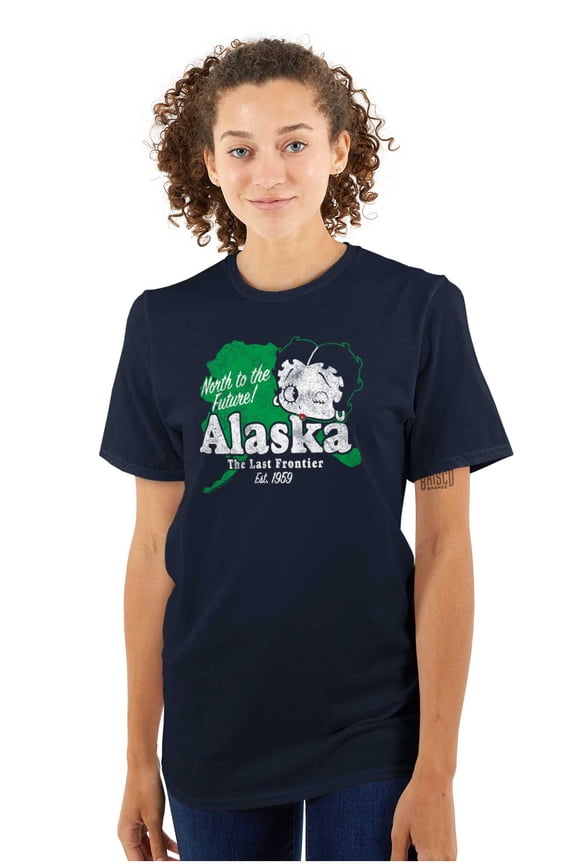 Retro Betty Boop Alaska State Outline Women Plus Size Graphic Tee Tees Brisco Brands 2X
