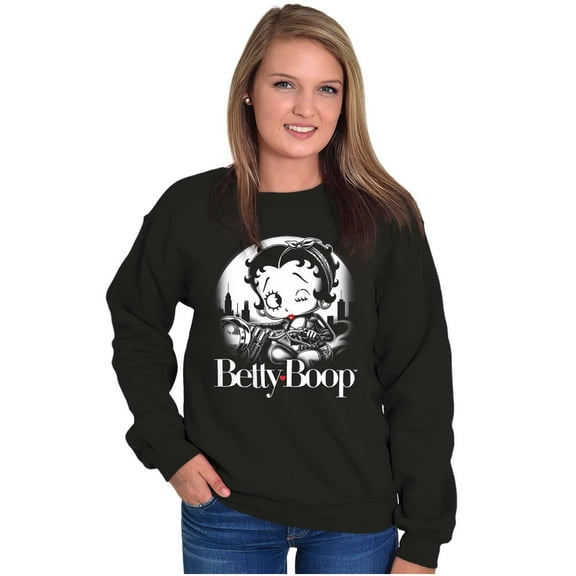 Retro Betty Boop Biker Cartoon Wink Women Crewneck Sweatshirt Brisco Brands S