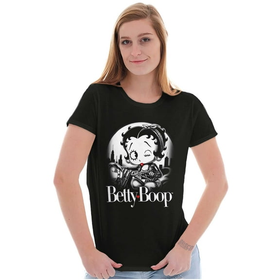 Retro Betty Boop Biker Cartoon Wink Women's T Shirt Ladies Tee Brisco Brands S