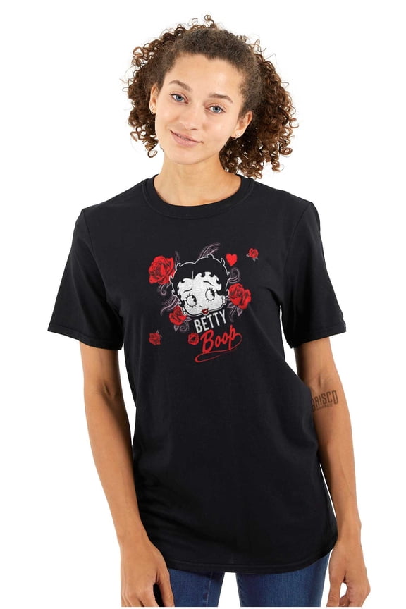 Retro Betty Boop Cartoon Head Roses Women's Graphic T Shirt Tees Brisco Brands 2X