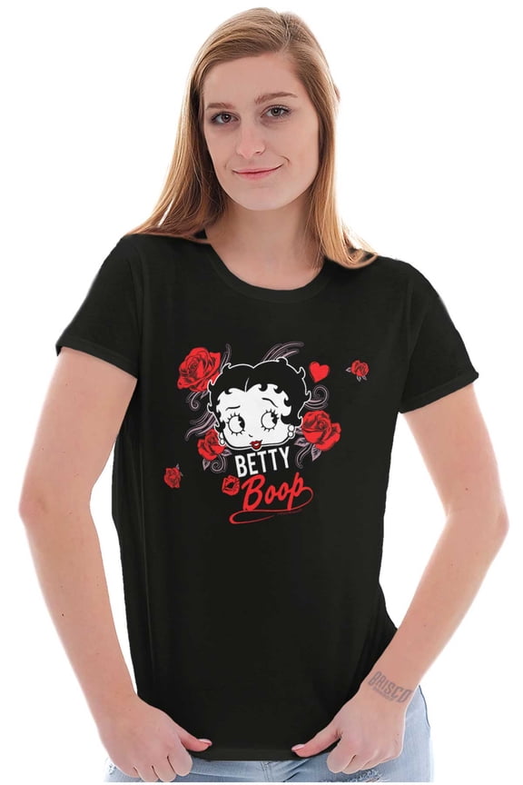 Retro Betty Boop Cartoon Head Roses Women's Plus Size Shirt Brisco Brands 2X