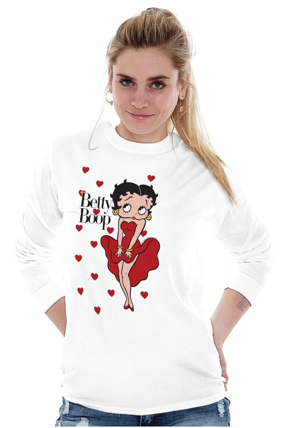 Retro Betty Boop Cartoon Hearts Women's Long Sleeve T Shirt Brisco Brands S