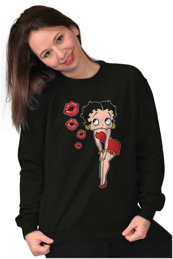 Retro Betty Boop Cartoon Kissy Lips Women Crewneck Sweatshirt Brisco Brands L