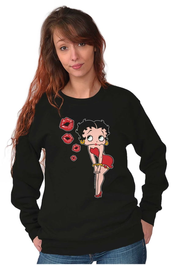 Retro Betty Boop Cartoon Kissy Lips Women Plus Size Sweatshirt Brisco Brands 2X