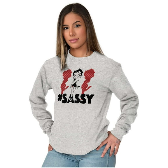 Retro Betty Boop Hashtag Sassy Women Plus Size Long Sleeve Graphic Tee Brisco Brands 3X