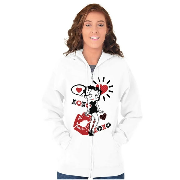 Retro Betty Boop Hugs Kisses XO Love Zip Hoodie Sweatshirt Women Brisco Brands X