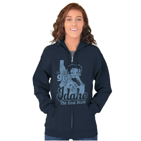 Retro Betty Boop Idaho State Outline Women Plus Size Zipper Hoodie Brisco Brands 5X