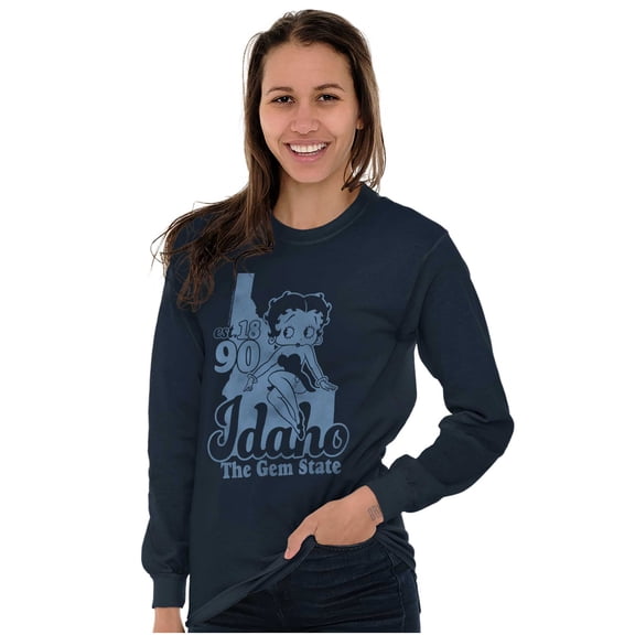 Retro Betty Boop Idaho State Outline Women's Long Sleeve T Shirt Brisco Brands X