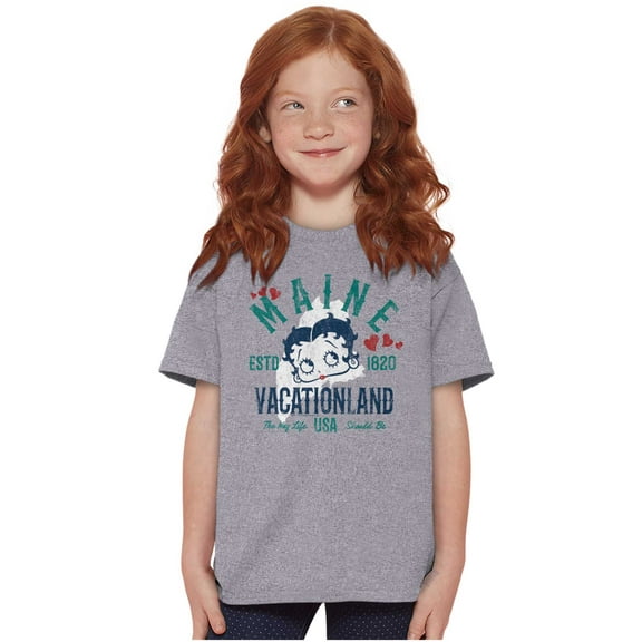 Retro Betty Boop Maine State Outline Girls Kids T Shirt Tees Teen Brisco Brands X