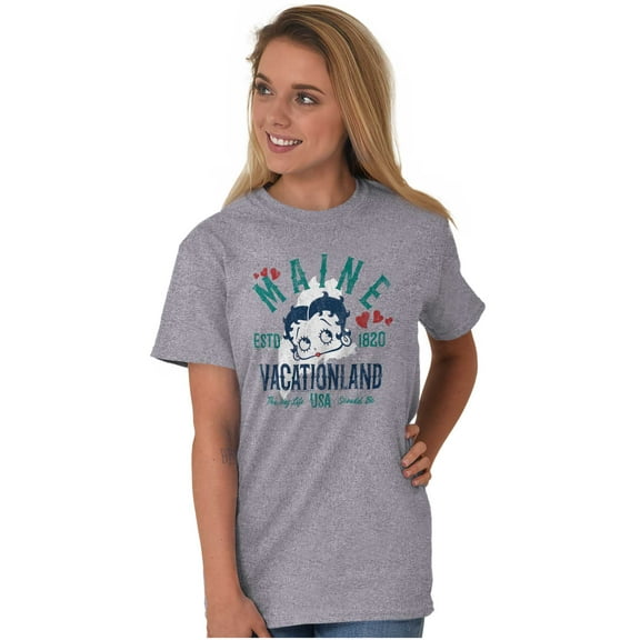 Retro Betty Boop Maine State Outline Women's Graphic T Shirt Tees Brisco Brands S
