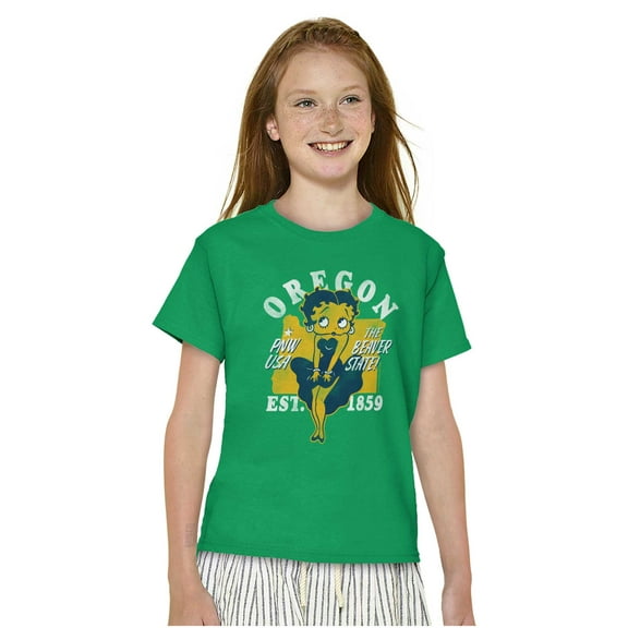 Retro Betty Boop Oregon State Outline Girls Kids T Shirt Tees Teen Brisco Brands XS