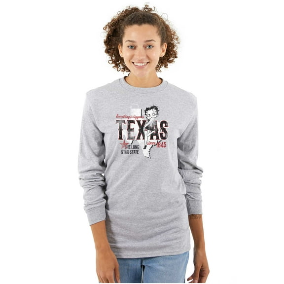 Retro Betty Boop Texas State Outline Women Plus Size Long Sleeve Tee Brisco Brands 3X