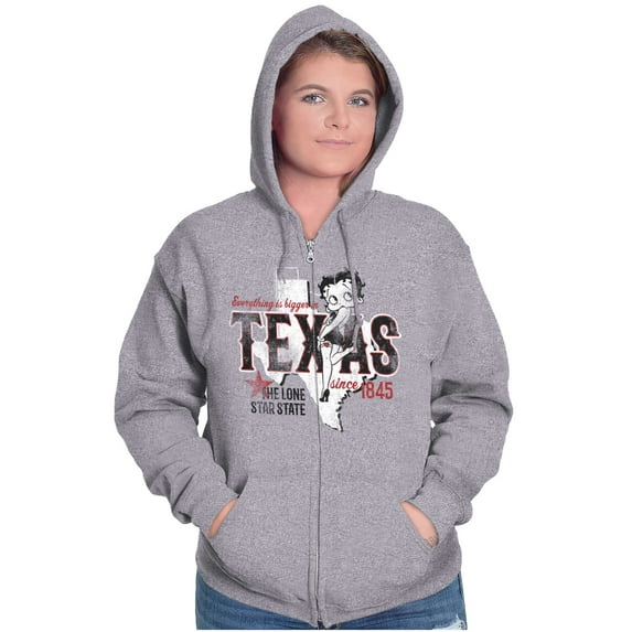 Retro Betty Boop Texas State Outline Women Plus Size Zipper Hoodie Brisco Brands 5X