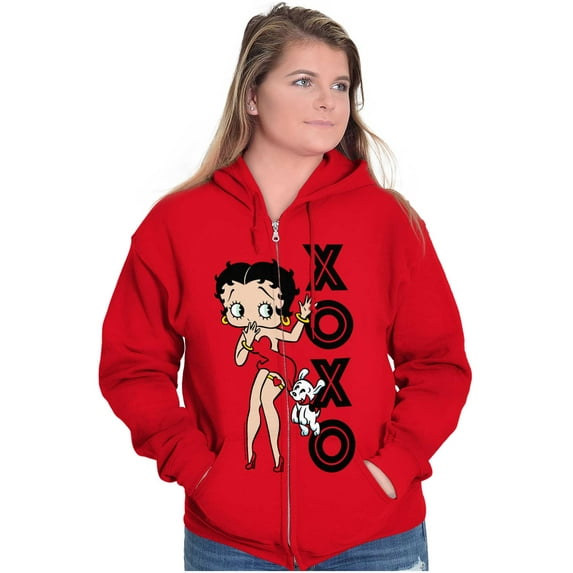 Retro Betty Boop XOXO Puppy Love Zip Hoodie Sweatshirt Women Brisco Brands M