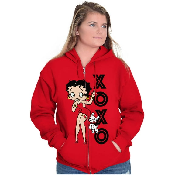 Retro Betty Boop XOXO Puppy Love Zip Hoodie Sweatshirt Women Brisco Brands M