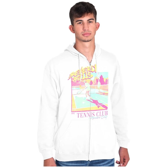 Retro Beverly Hills Tennis Club Unisex Fleece Graphic Zip Up Hoodie Brisco Brands 4X